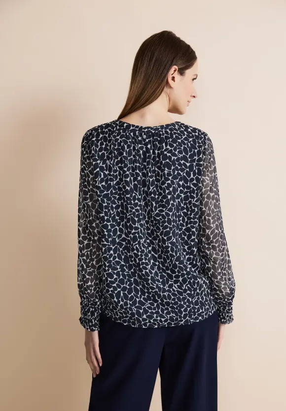 Chiffonbluse mit Print - deep blue