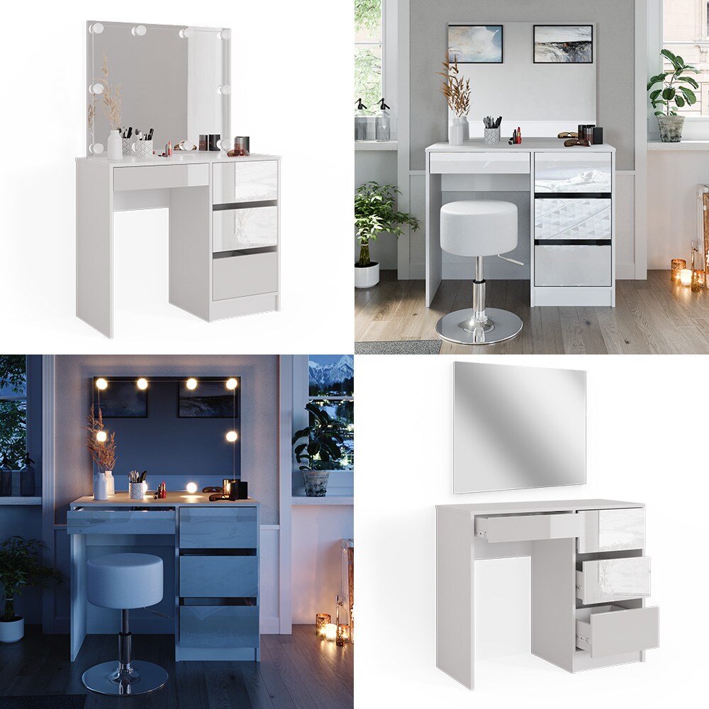 Vicco Schminktisch Frisiertisch Frisierkommode Sherry Weiß Schminkspiegel 90x75 cm modern Schlafzimmer Kommode Schublade Ablage Aufbewahrung Kosmetiktisch Make-Up-Tisch Hochglanz