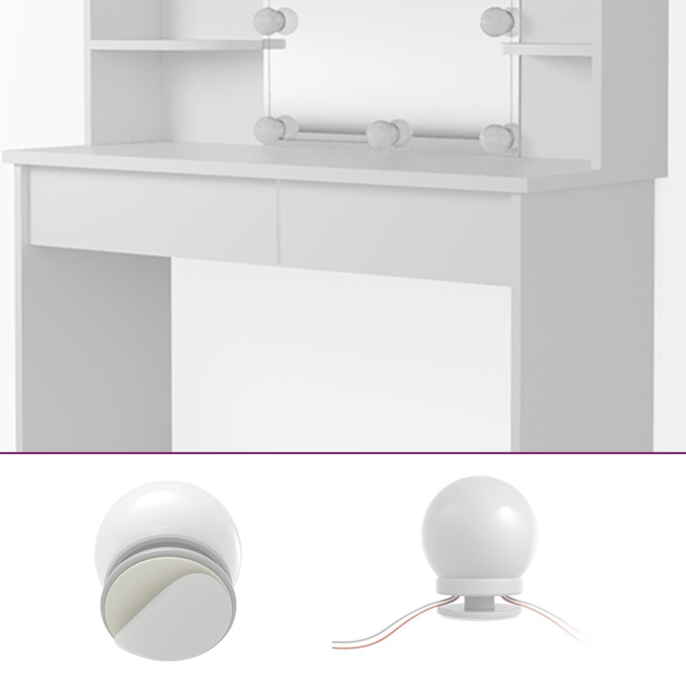 Vicco Schminktisch Charlotte Frisiertisch Frisierkommode Kosmetiktisch Weiß inkl. LED-Lichterkette