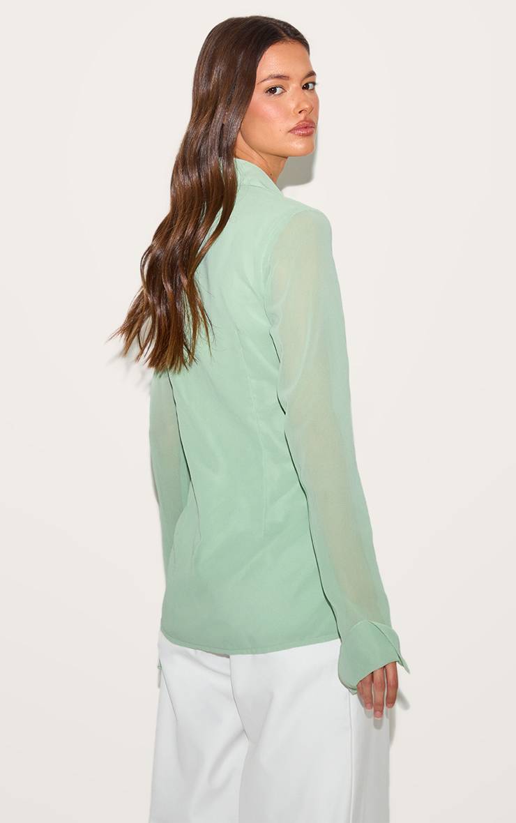 Pale Lime Chemise En Mousseline Ajustée Imprimée