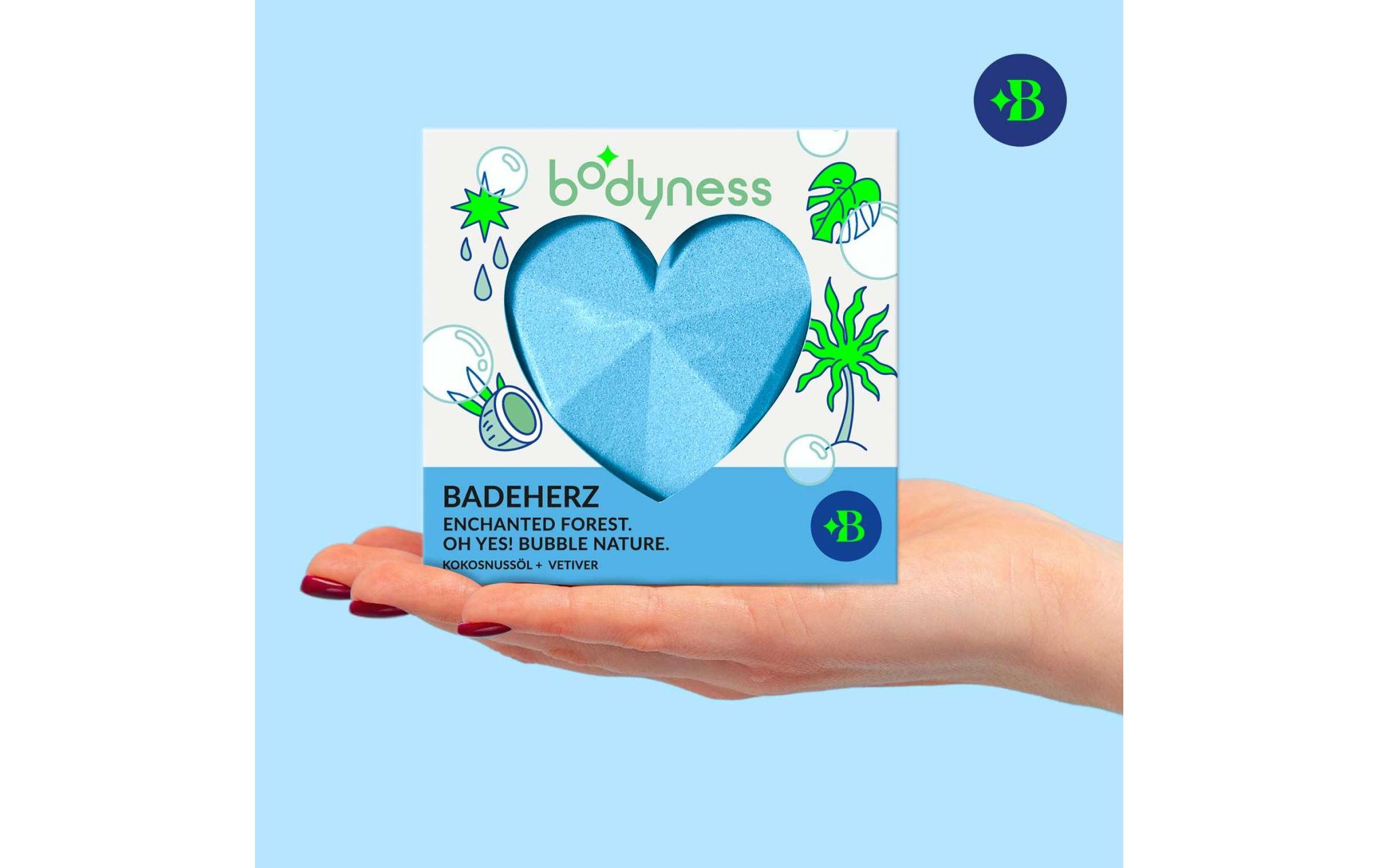 Bodyness Badeherz 1 Stück, assortiertHerzförmige Badebombe mit Marshmallow und Kokosduft
