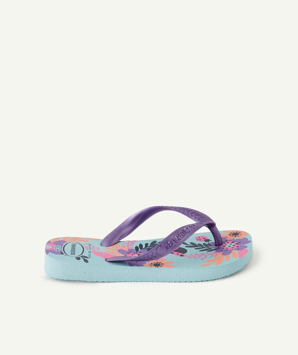 HAVAIANASTONGS FILLE BLEUES AVEC FLEURS ET LANIÈRE MÉTALLIQUE VIOLETTE