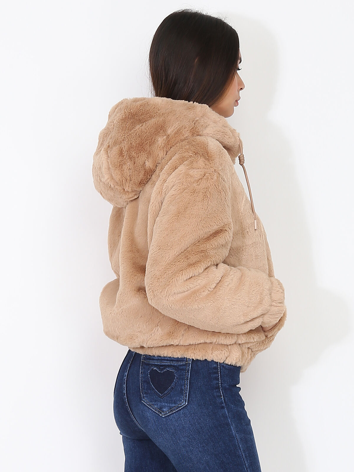 Manteau court à fausse fourrure- Camel