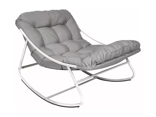 SABHA - Fauteuil à Bascule en Métal Blanc et Textilène avec Coussin d'assise Taupe