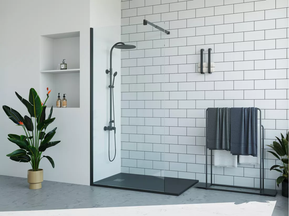 Paroi de douche à l'italienne - Noir mat - Verre 6 mm - 100x200 cm - DAREN