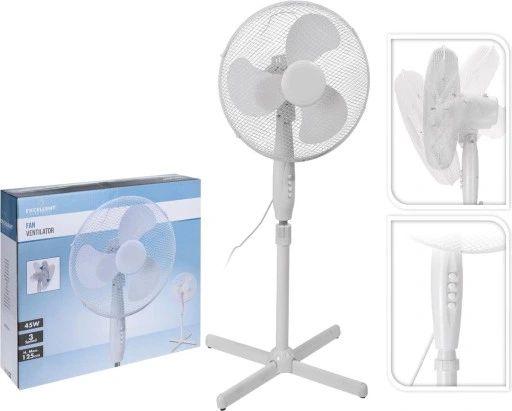 VENTILATEUR SUR PIED BLANC. DIA 40CM 3 VITESSES 45 WATT 220V