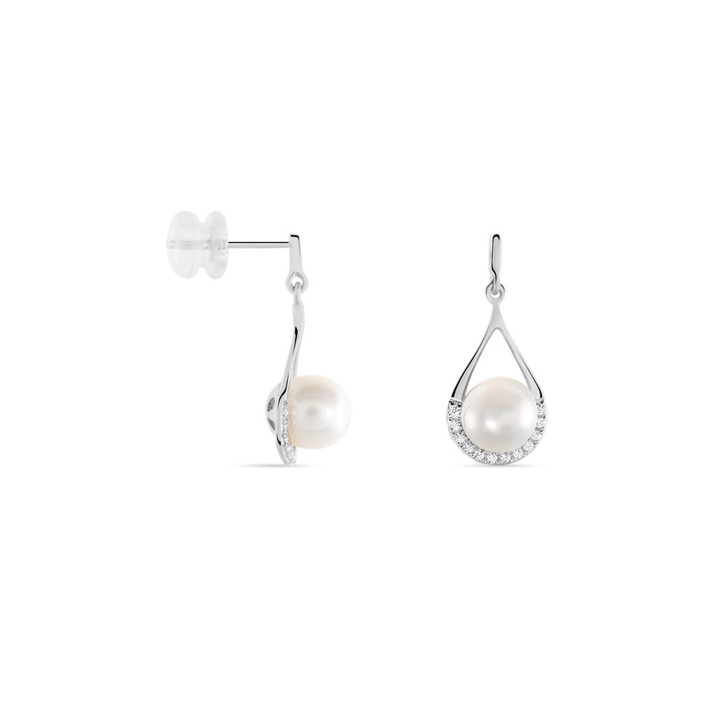 Boucles D'oreilles Patricia Or Blanc Perle De Culture Oxyde