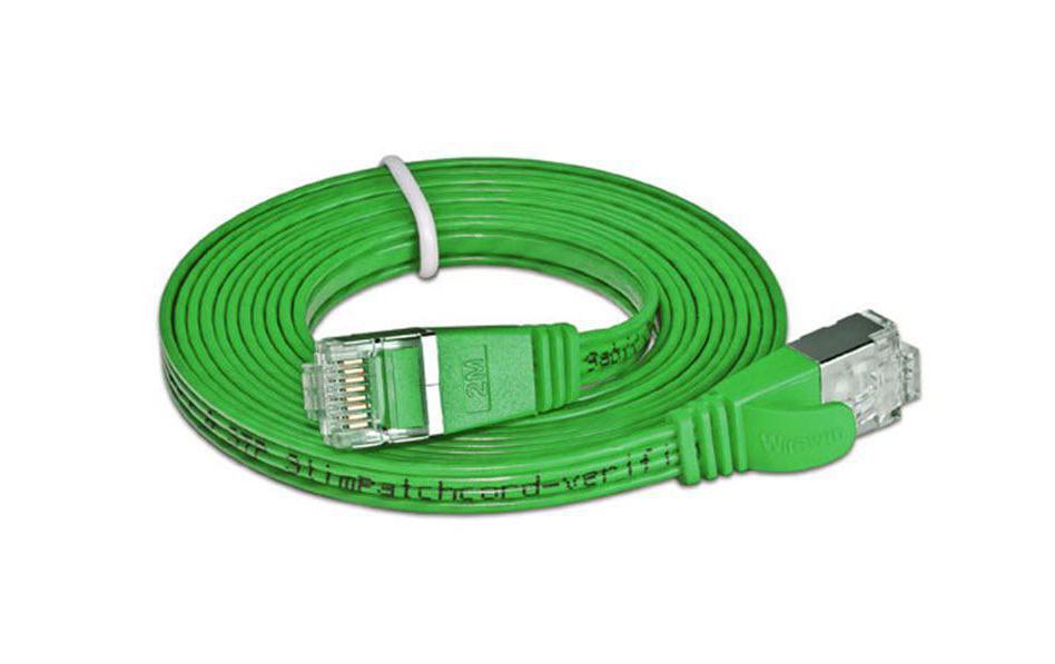 Slimpatchkabel RJ-45 - RJ-45, Cat 6, STP, 0.1 m, GrünGeschirmtes Twisted-Pair-Kabel (STP) mit Klinkenschutz