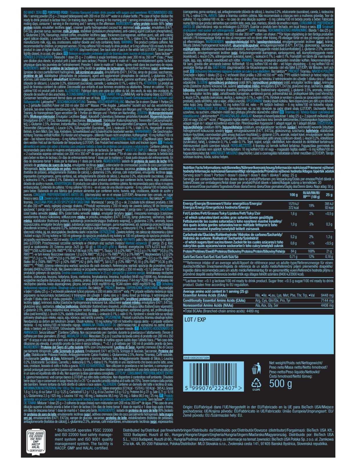 Biotech USA Iso Whey Zero 500g