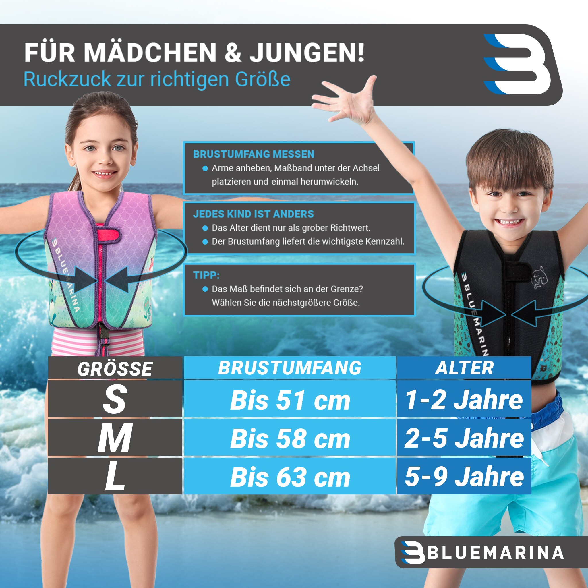 Bluemarina Kinder Schwimmhilfe (S, Mermaid)
