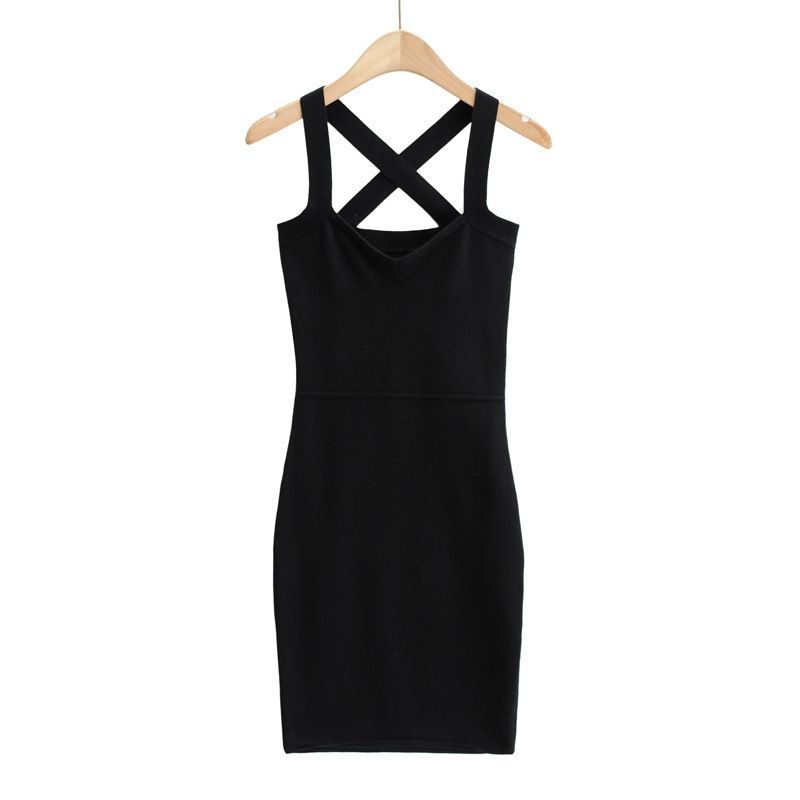 Sundine - Spaghettiband gebreide mini-bodyconjurk met split
