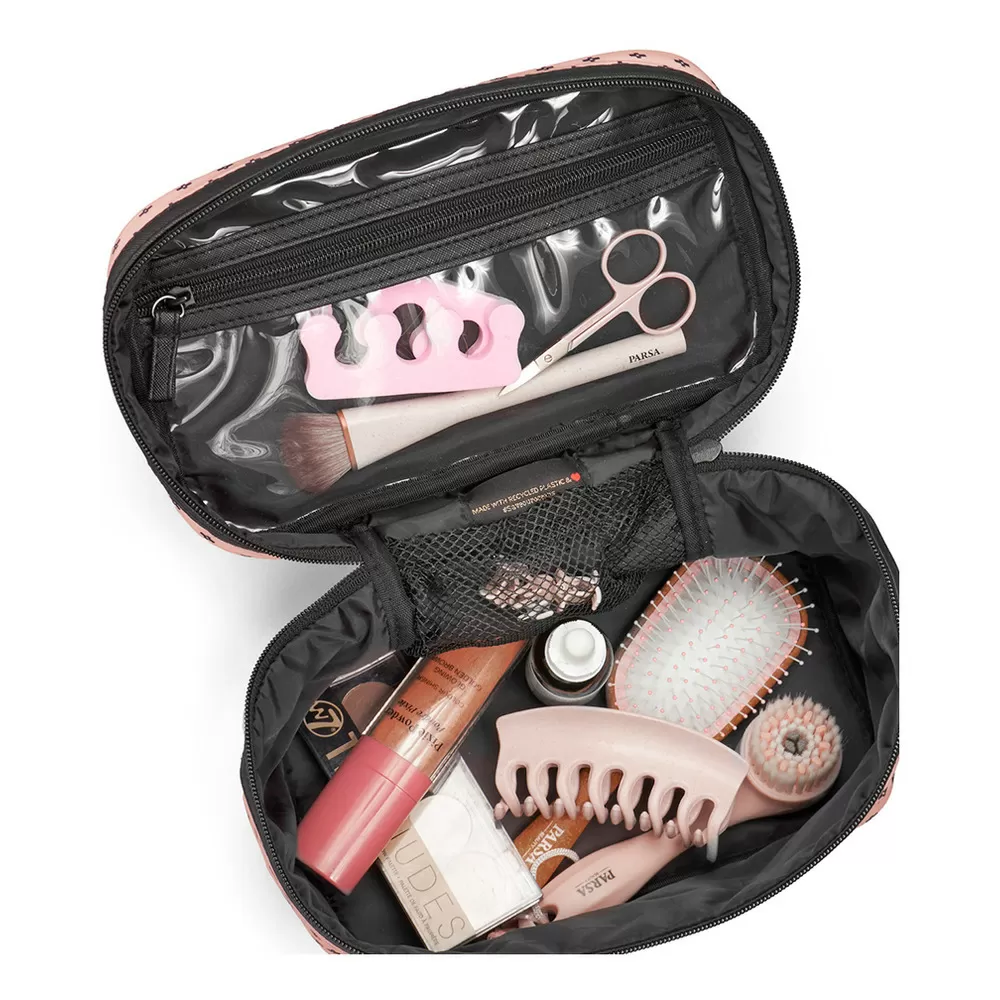 Gillian Jones Beautyboks i 100% genanvendt plastik rose m. sort print - 1 stk.