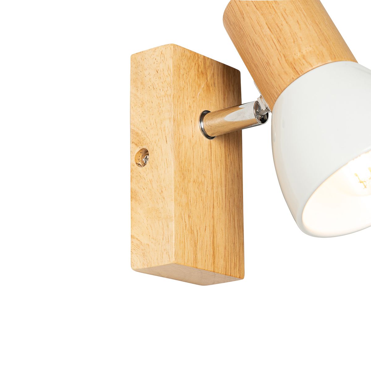 Landelijke wandlamp hout met wit verstelbaar - Thorin