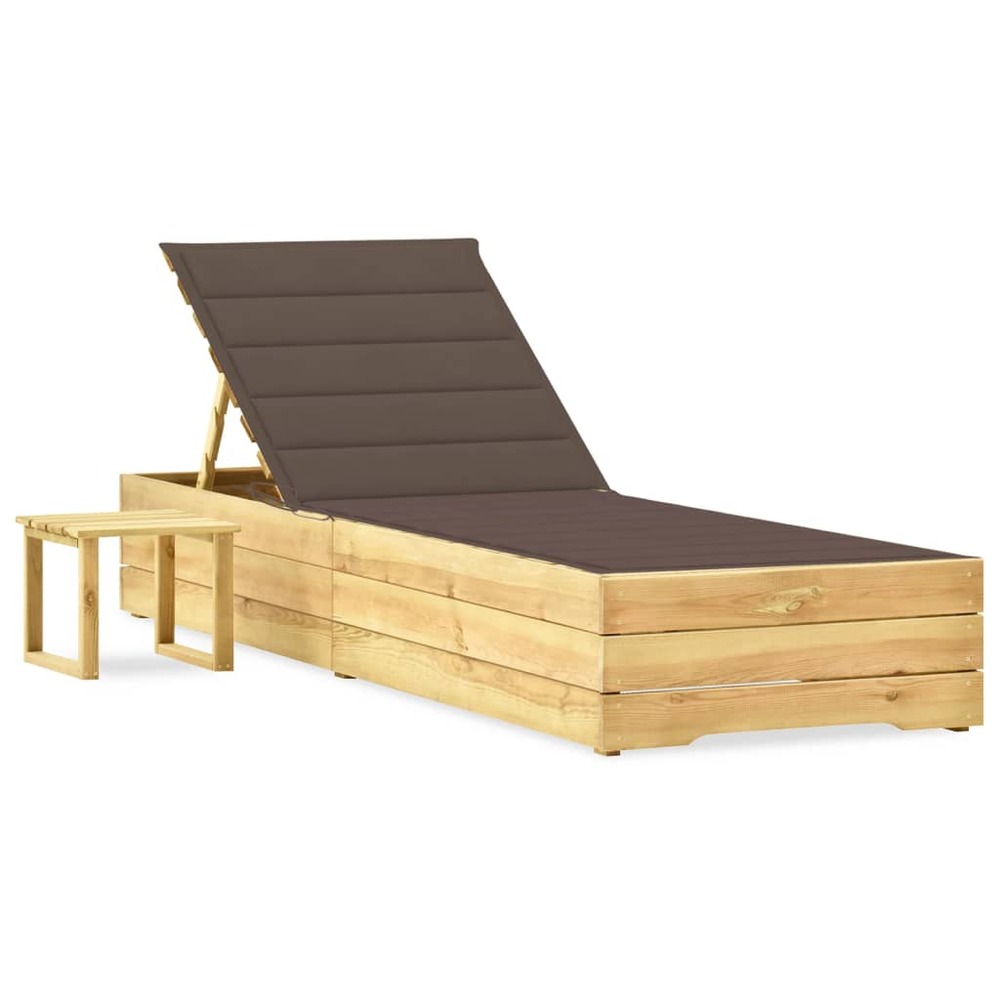 Transat chaise longue bain de soleil lit de jardin terrasse meuble d'extérieur avec table et coussin pin imprégné