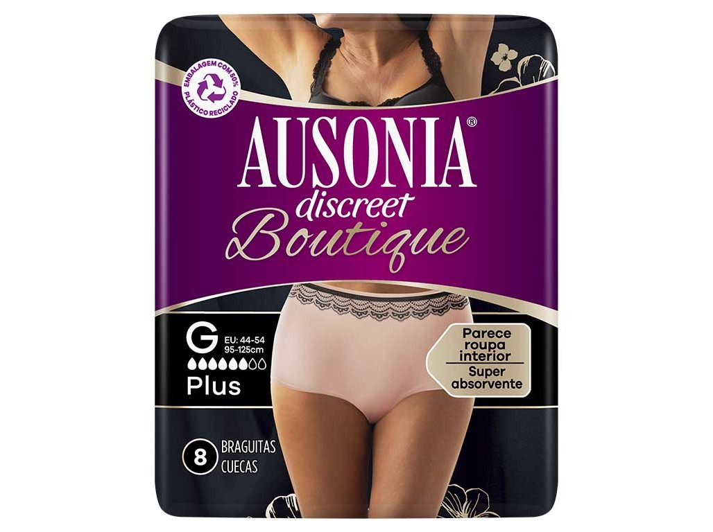 CUECAS INCONTINÊNCIA BOUTIQUE PLUS TAMANHO GRANDE BEGE AUSONIA DISCREET 8 UN