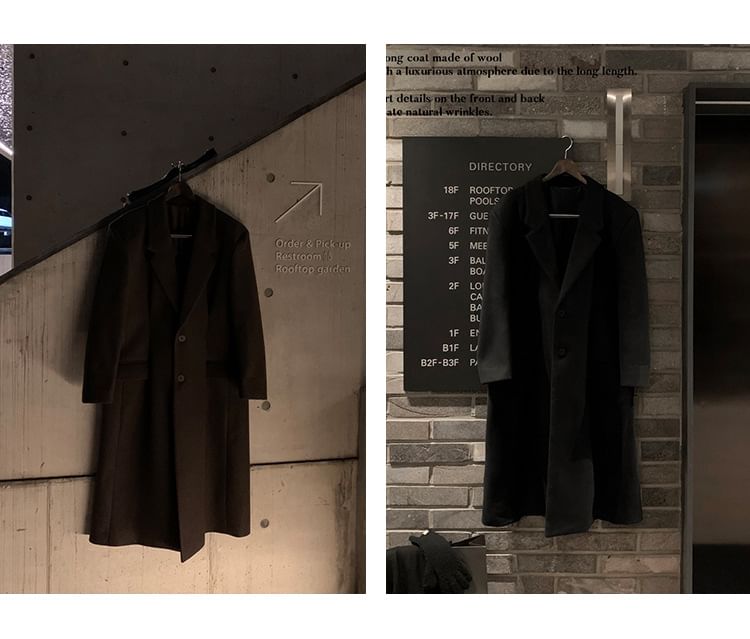 Omozando - Notch Lapel Plain Midi Single-Breasted Coat