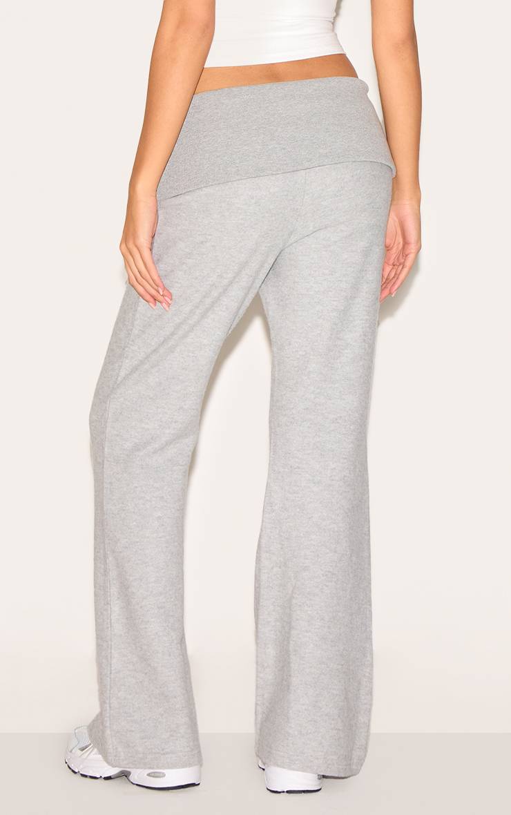 Gris Chiné Pantalon De Détente Évasé Taille Repliable Ultra Doux