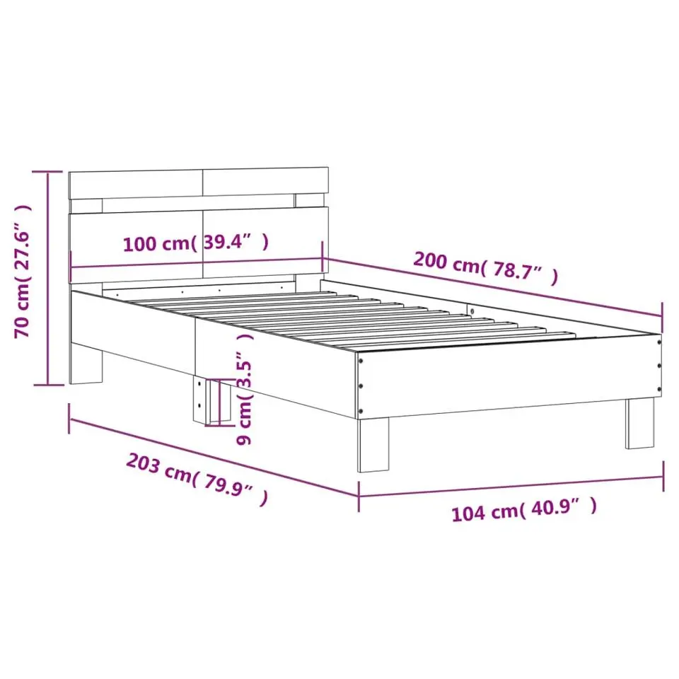 vidaXL - Bed frame met hoofdbord - Wit - Bewerkt hout - 100x200 cm