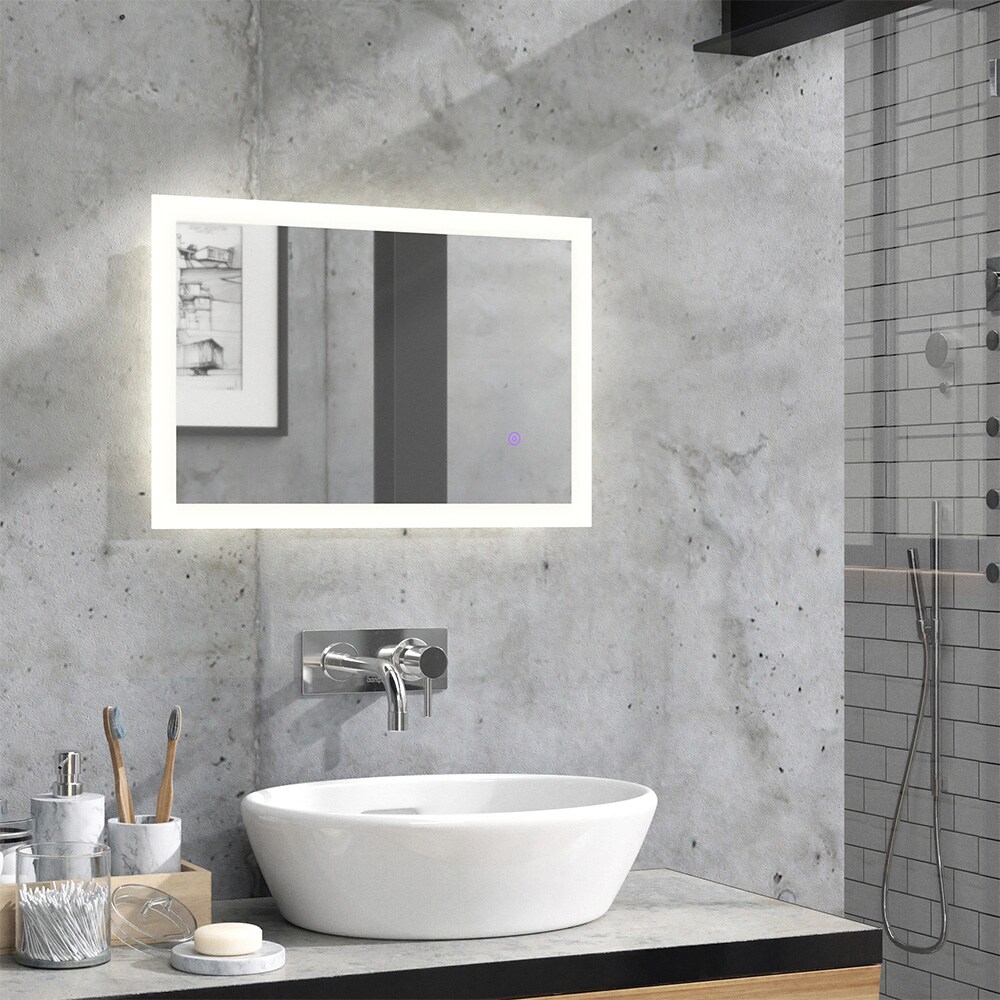 Vicco Badspiegel Wandspiegel LED-Spiegel Weiß 60x40 cm Badezimmer Spiegel Badmöbel Hängespiegel Spiegelbeleuchtung Touch-Switch dimmbar rahmenlos