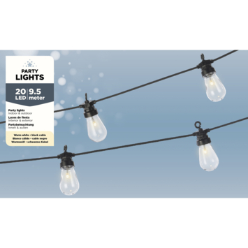 Partylights met 20 LED lampjes en snoer 9,5 meter, warmwit