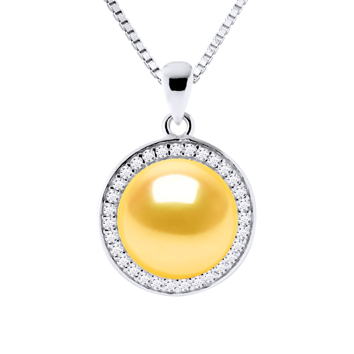 Collier SUN Perle d'Eau Douce 9-10 mm Dorée Argent 925