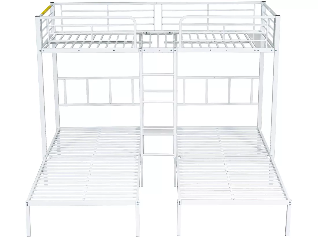 Lit superposé avec table de chevet - 3 x 90 x 200 cm - métal - coloris: blanc