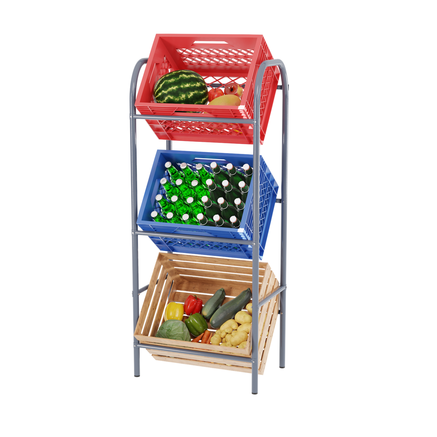 TroniTechnik® Getränkekistenregal 3 Kisten Kistenregal 3 Kästen Bierkastenständer Getränkeständer mit Wandhalterung