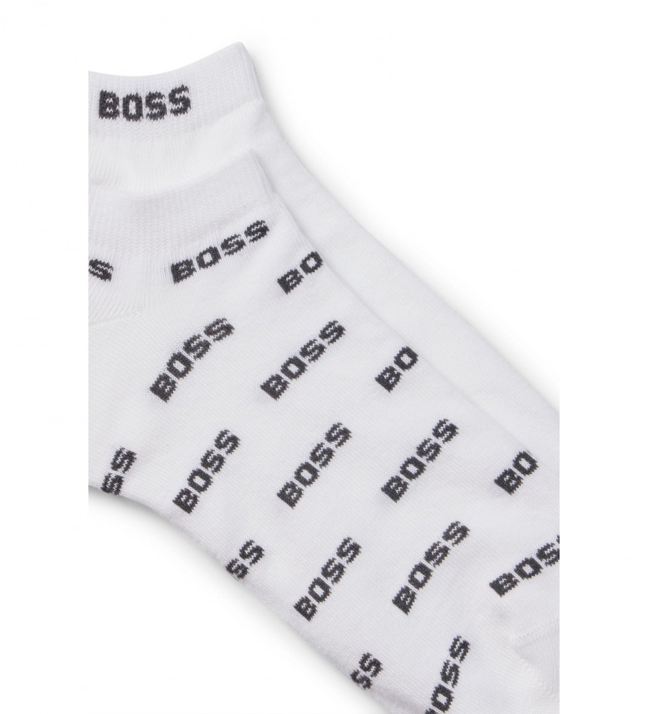Pacote com 2 pares de meias BOSS com estampa total, brancas.