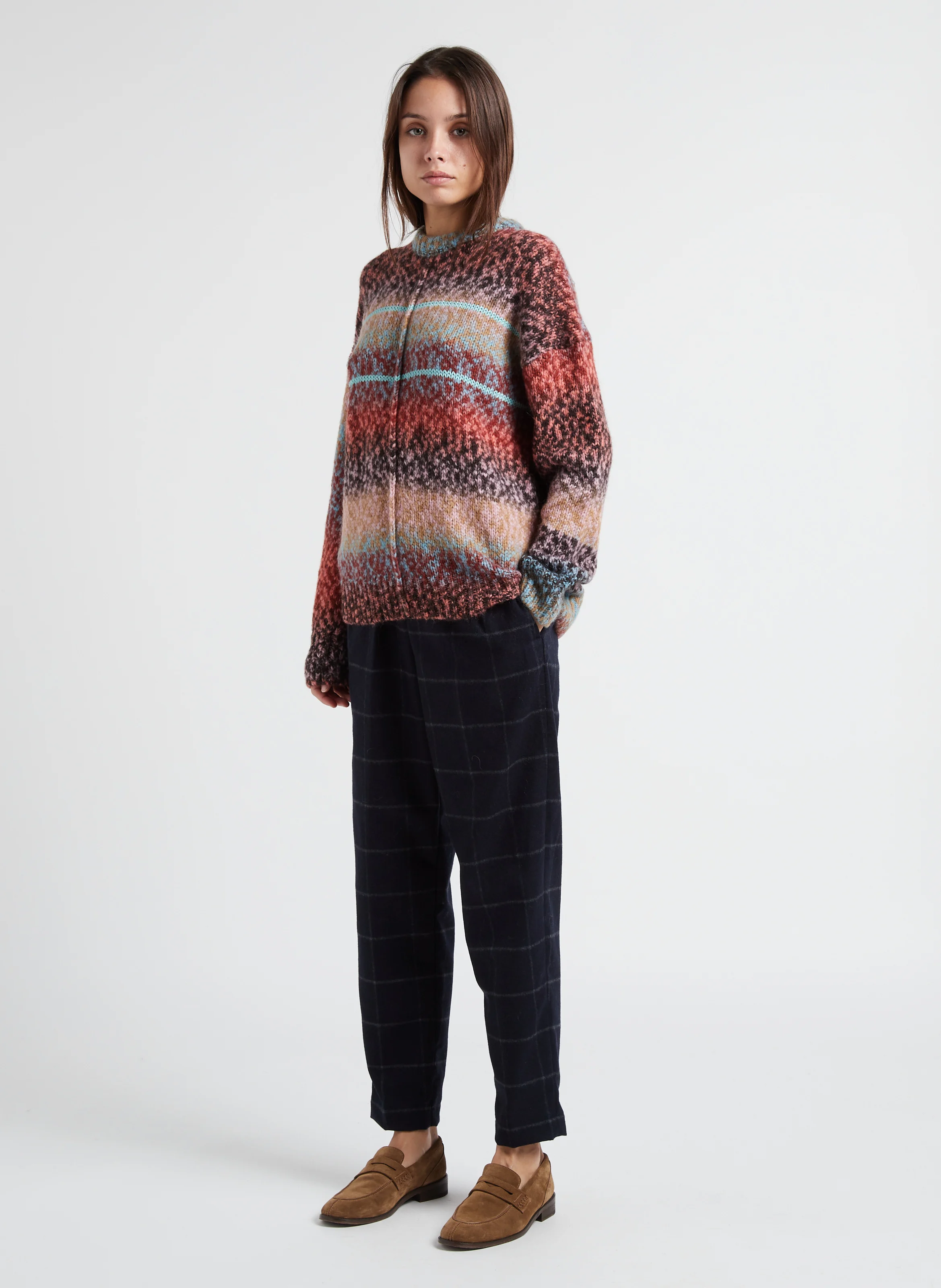 Pantalon carotte en laine mélangée | Bleu
