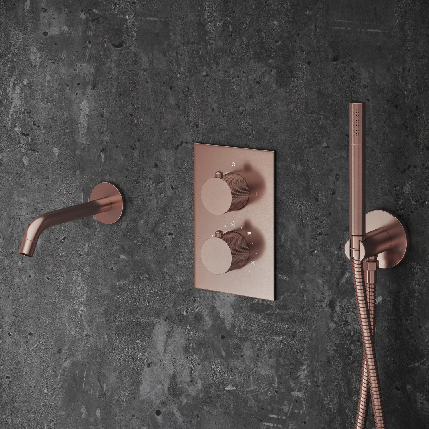 Saniclear Copper Curved inbouw thermostaat met inbouwdeel geborsteld koper