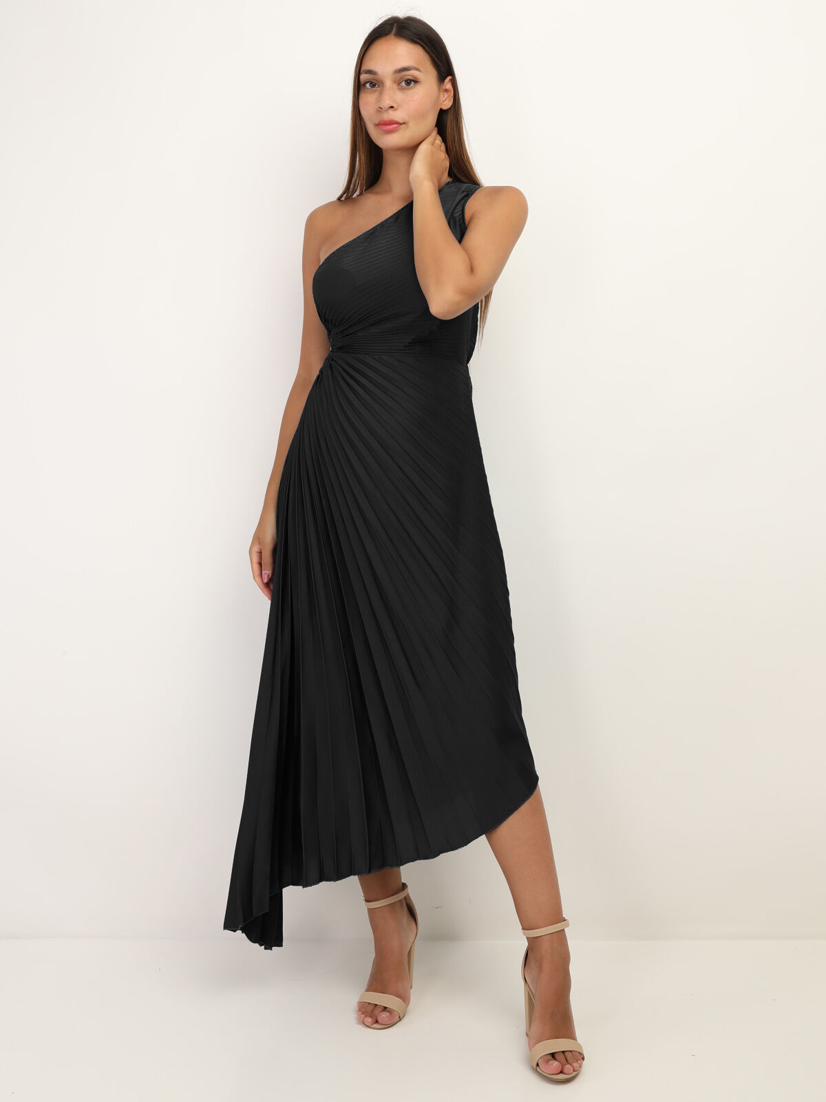 Robe cut-out et asymétrique plissée- Noir
