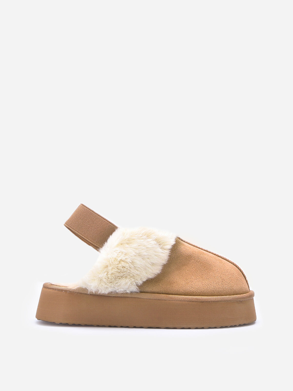 Mules fourrées à plateforme- Camel