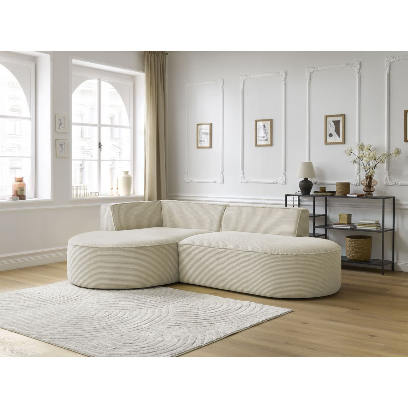 Bobochic Canapé d'angle gauche fixe 4 places Rousseau texturé beige - 250x160x72 cm