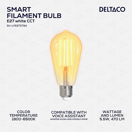 Deltaco Smart Filament LED glødepære E27 - hvid