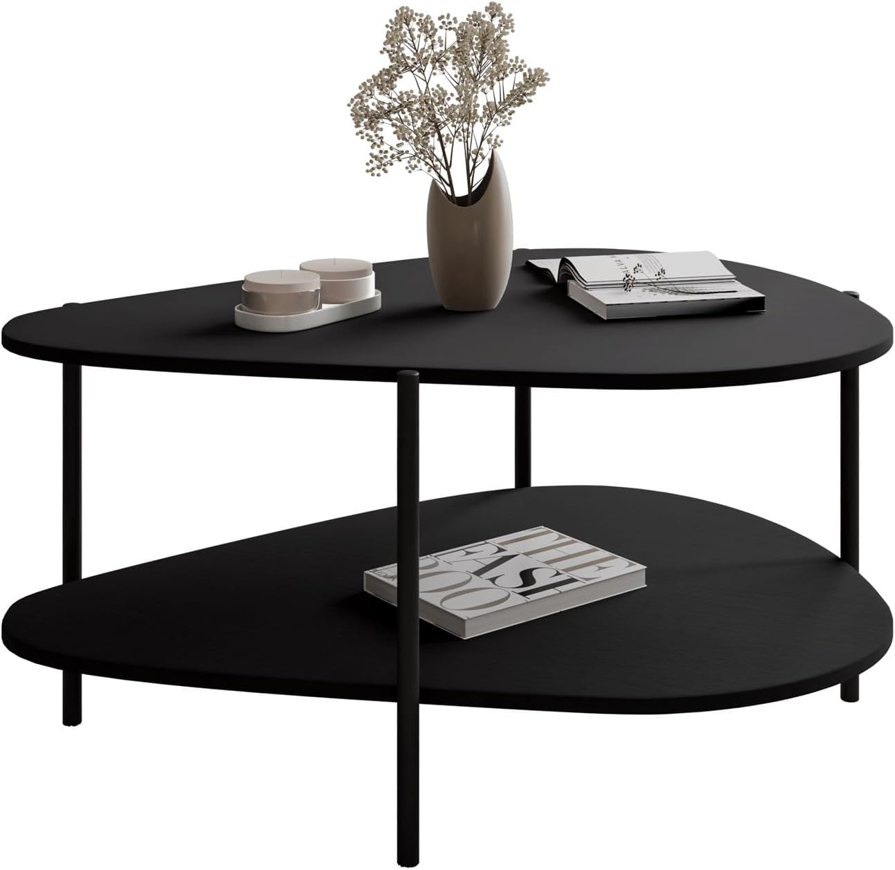 Lookway Couchtisch LUMI mit Ablage – Modernes Design, unregelmäßige Form, in Schwarz oder Kaschmir – Stilvoller Wohnzimmertisch (Schwarz)
