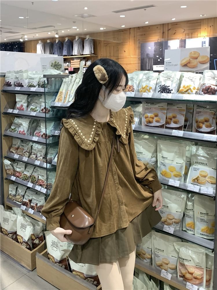 DiBi - Blouse met lange mouwen, Peter Pan-kraag en borduurwerk