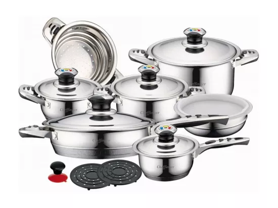 Cheffinger CF-1600S: Batterie De Cuisine 16 Pièces En Acier Inoxydable (Inox)