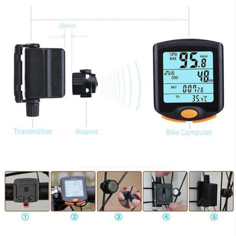 Digitaler Fahrrad Tacho Geschwindigkeitsmesser Velo Temperatur / Kilometer Messgerät mit LCD Anzeige   Hintergrundbeleuchtung