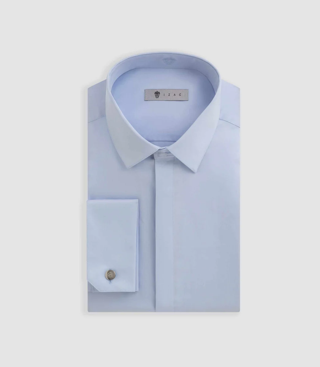 Chemise satin mixte slim ciel 