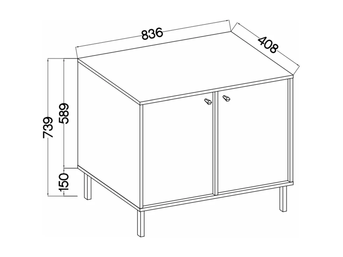 Buffet 2 portes avec pieds noirs - 84 cm - beige - OKTIO