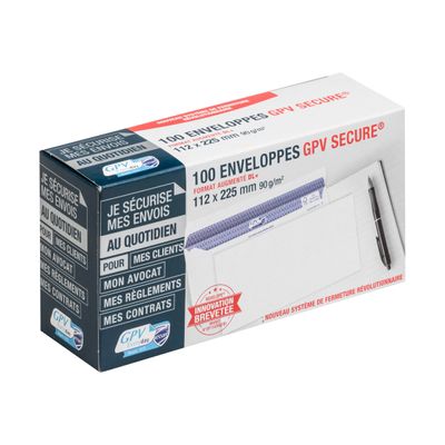 GPV Secure - 100 Enveloppes DL+ 112 x 225 mm - 90 gr - sans fenêtre - blanc - autocollante