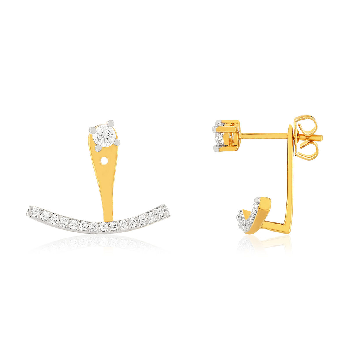 Boucles d'oreilles sous lobe plaqué or 2 tons zirconias.