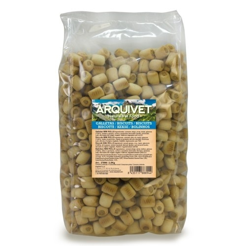 Biscoitos para cães em formato de mini pãezinhos, sabor natural.