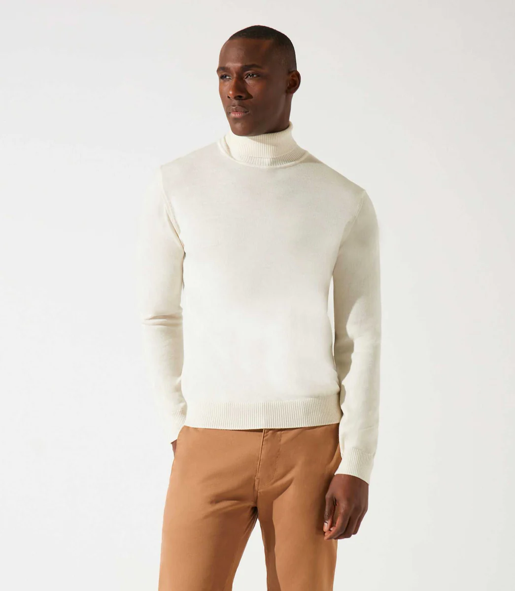 Pull col roulé écru 100% mérinos