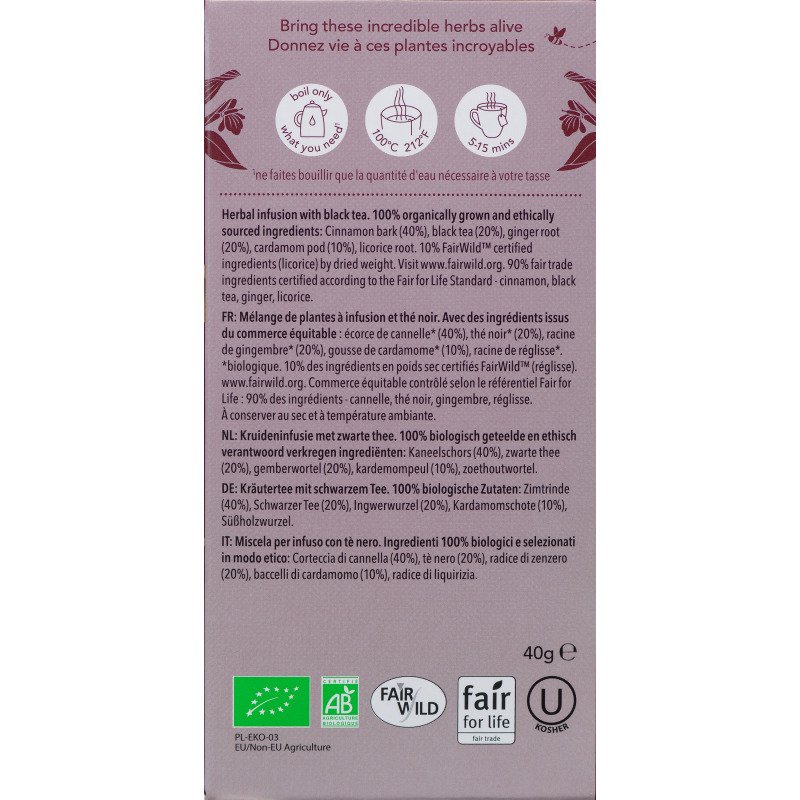 Thé noir Chai original Bio Pukka - Boîte de 20 sachets
