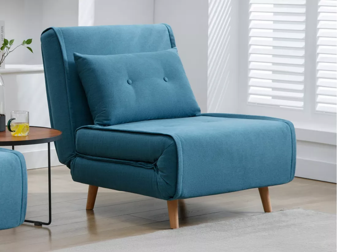 Fauteuil convertible en tissu bleu URIBIA