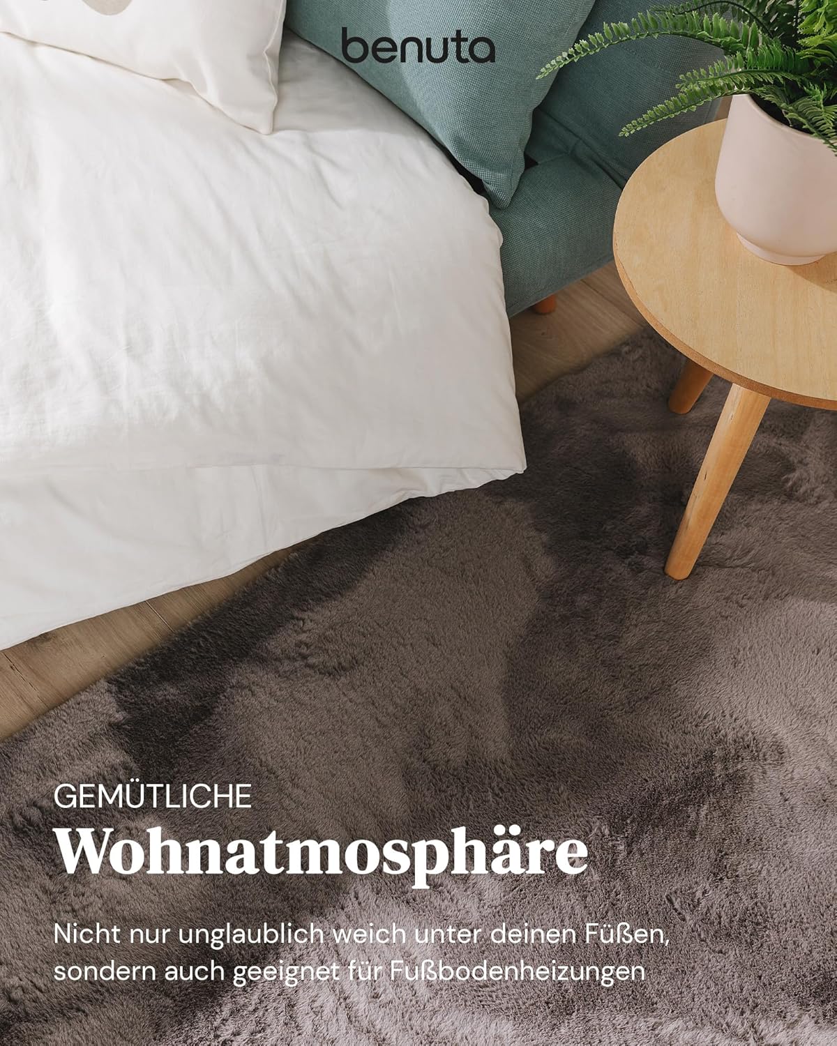 benuta Basic Kunstfaser Fellteppich Furry - Grau 200x290 cm - Weicher Wohnzimmerteppich - Anti-Rutsch-Rückseite - Waschbar - Für Fußbodenheizung geeignet