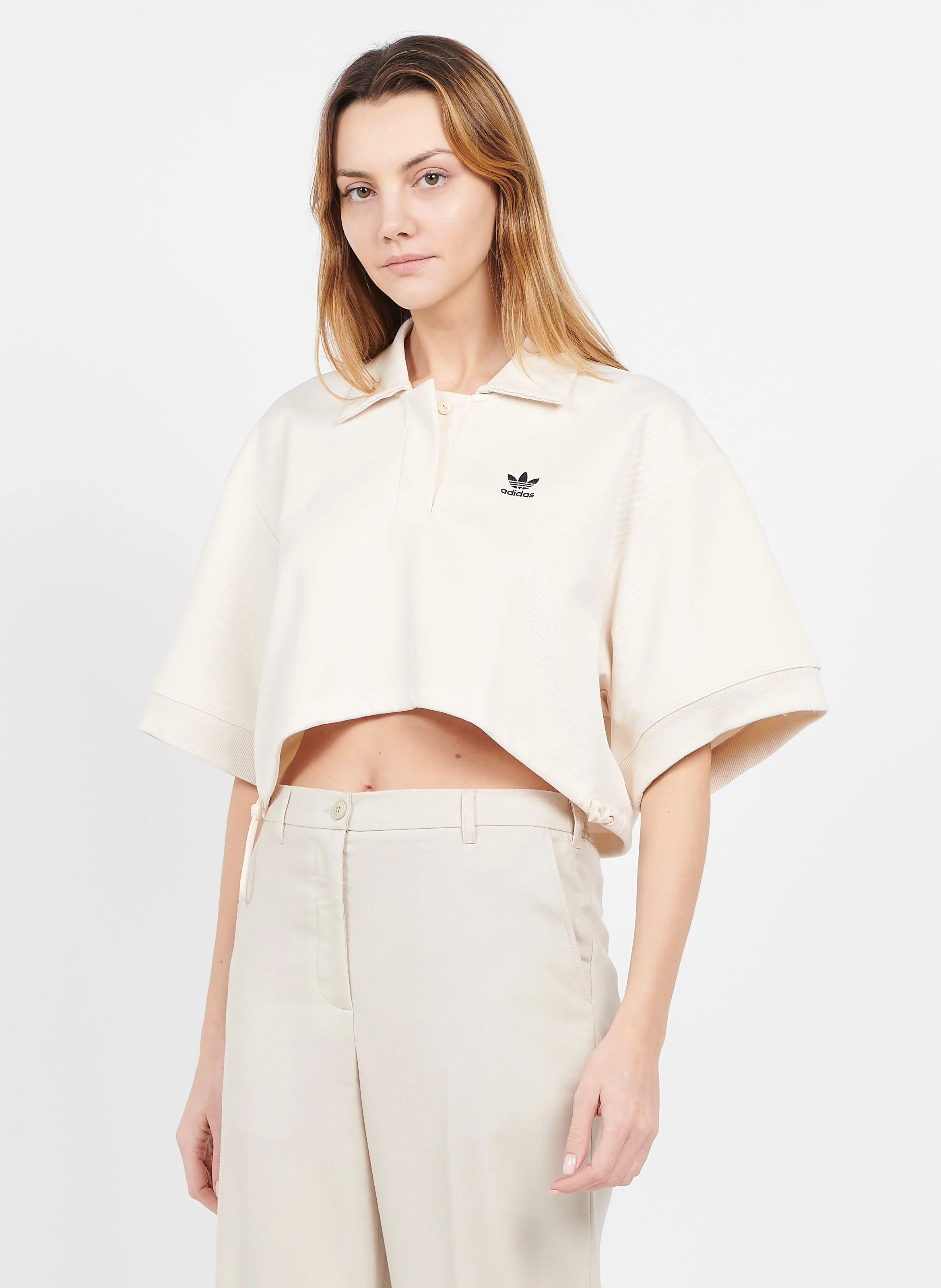 Polo court taille ajustable en coton | Beige