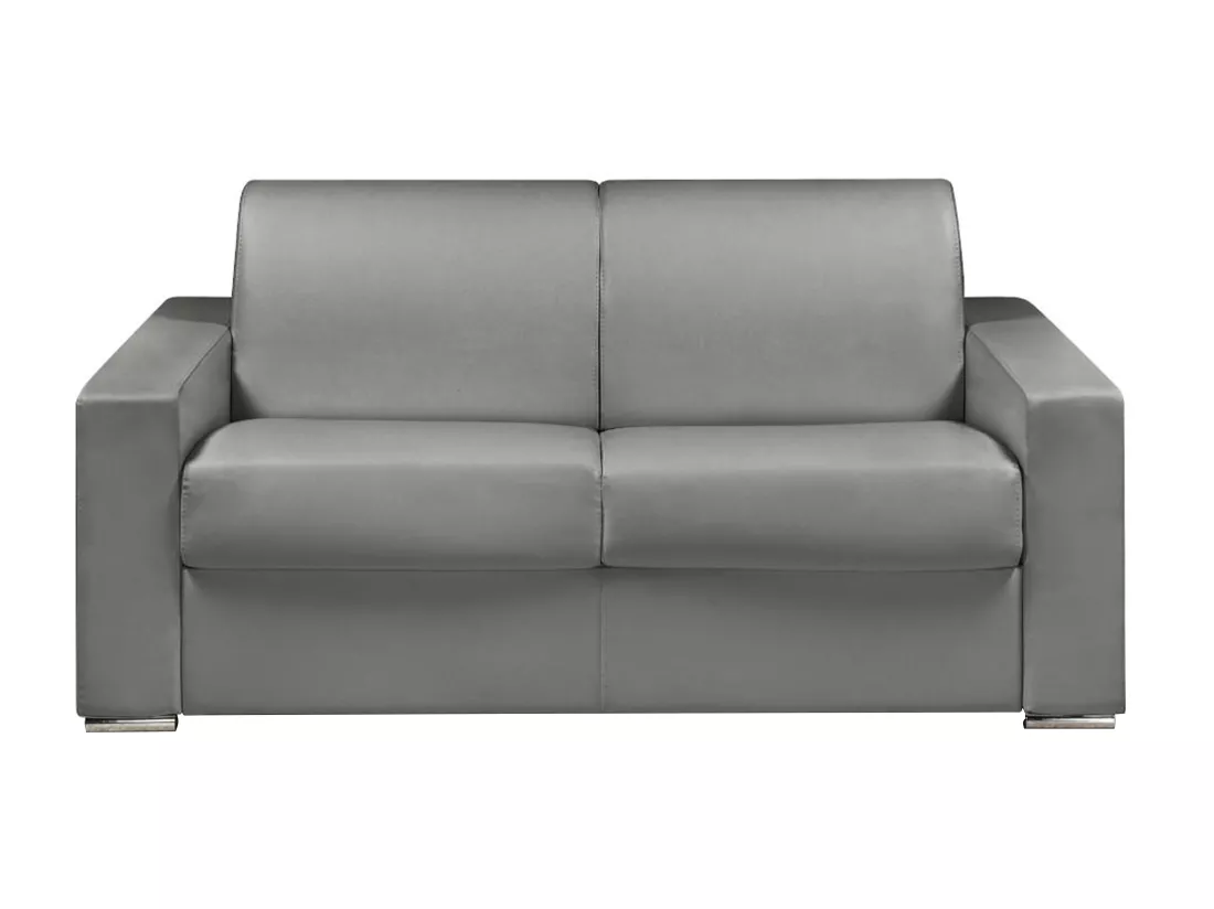Canapé 2 places convertible express en simili gris - Couchage lattes larges 120 cm - Matelas 16 cm avec mousse à mémoire de forme CALITO