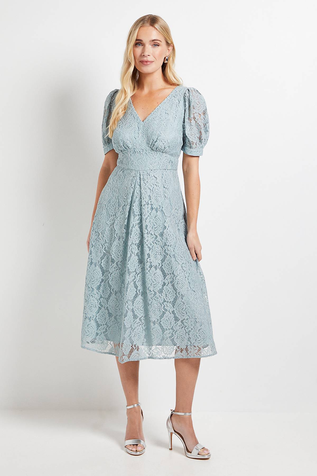 Wallis Robe Midi Tea Col V En Dentelle Petite